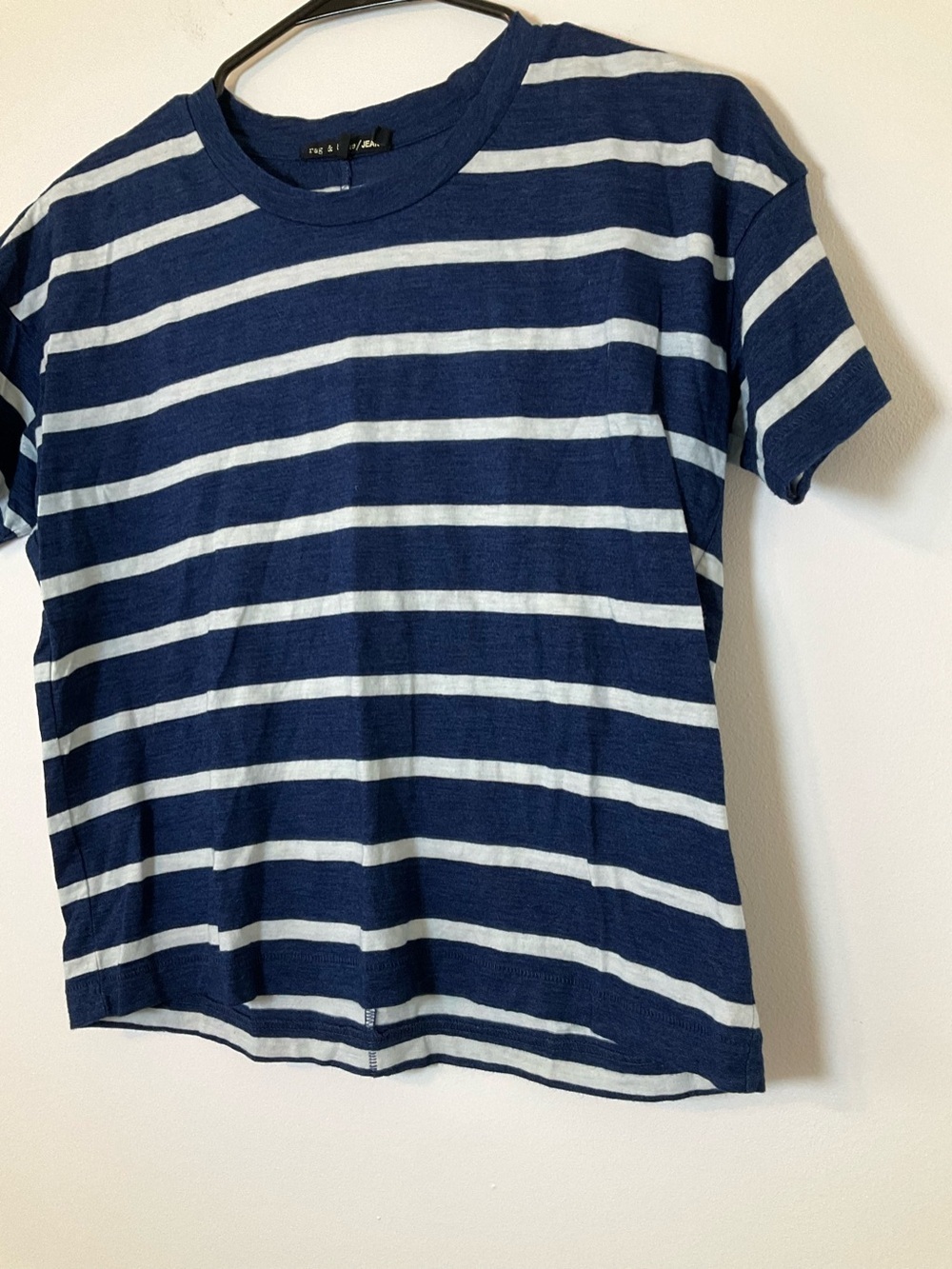 Rag & Bone Jean Striped Crop Tee XS Blue White Short Sleeve - Picture 3 of 7
